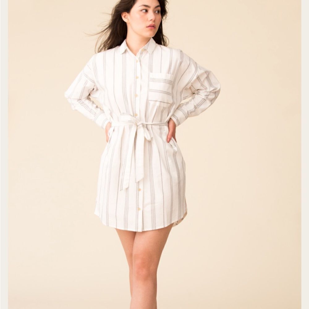 ATM Striped Shirt Button Down Dress